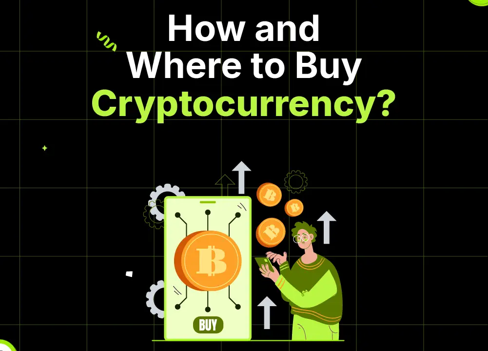 Bitunix Illustration with the text How and Where to Buy Cryptocurrency? showing a person next to a smartphone displaying a Bitcoin symbol and the word BUY, set on a black grid background with green accents—perfect for anyone ready to buy crypto. | Bitunix Bitunix Illustration with the text How and Where to Buy Cryptocurrency? showing a person next to a smartphone displaying a Bitcoin symbol and the word BUY, set on a black grid background with green accents—perfect for anyone ready to buy crypto.