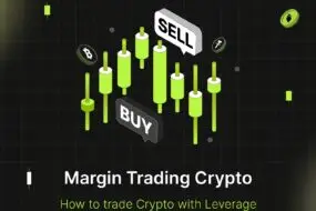 Bitunix A digital graphic shows green candlestick charts with BUY and SELL speech bubbles, Bitcoin and Ethereum icons, and the text Margin Trading Crypto: How to use Margin Trading to trade Crypto with Leverage on a dark grid background.