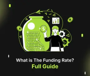 Bitunix An illustration of a person holding a coin next to a large jar filled with money, surrounded by finance icons. Text below reads, “What is the Funding Rate? Full Guide to understanding funding rates.”.