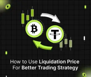 Bitunix Illustration of Bitcoin and Tether symbols connected by circular arrows, with candlestick chart elements in the background, highlighting how to use liquidation price for a better trading strategy.