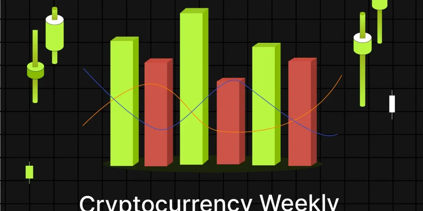 Bitunix A digital graphic with green and red bar graphs, candlestick chart symbols, and the text Cryptocurrency Weekly Market Overview (12.8–18.8) on a black grid background.