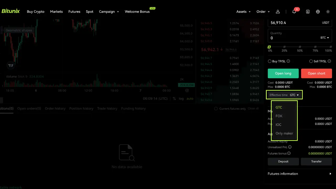 Bitunix A cryptocurrency trading interface on Bitunix shows a price chart, order book, and trading options. The dropdown menu highlights various order types in crypto, such as GTC, FOK, IOC, and MAKER. | Bitunix Bitunix A cryptocurrency trading interface on Bitunix shows a price chart, order book, and trading options. The dropdown menu highlights various order types in crypto, such as GTC, FOK, IOC, and MAKER.
