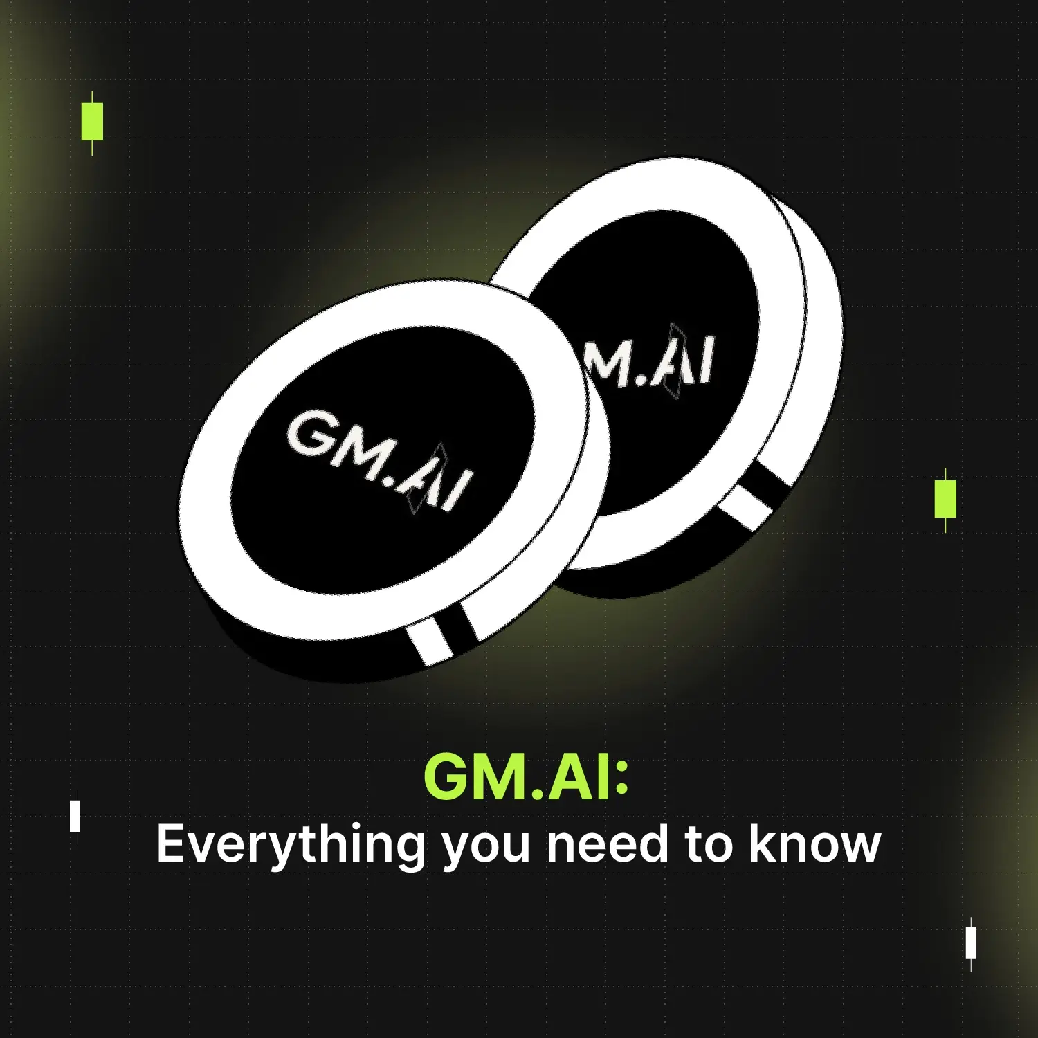 Bitunix Two black and white coins labeled GM.AI overlap on a dark background. Below them, text reads: GM.AI—everything you need to know about the innovative platform. Neon green and white accents highlight the image.