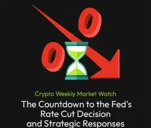 Bitunix An image with a large red percentage sign and downward arrow, an hourglass in the center, and the text: Crypto Weekly Market Watch: The Countdown to the Feds Rate Cut Decision and Strategic Responses.