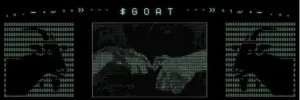 Bitunix ASCII art image featuring the word $GOAT at the top, with pixelated goat faces on both sides and a central section depicting a goat, all rendered in greenish text characters on a dark background.