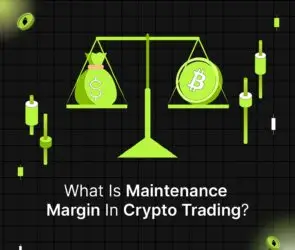 Bitunix A digital illustration shows a balance scale with a money bag on one side and a Bitcoin symbol on the other, highlighting maintenance margin. Candlestick chart symbols and the text What Is Maintenance Margin In Crypto Trading? are displayed.