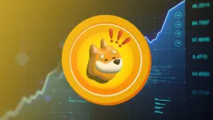 Bitunix A digital coin featuring a cartoon Shiba Inu dog is displayed against a rising stock chart and data, symbolizing the growth of cryptocurrency and the excitement around Solana memecoins.