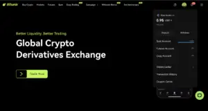 Bitunix A website homepage for Bitunix, a global crypto derivatives exchange, features a dark theme with Better Liquidity, Better Trading text, $AIDOGE highlights, a Sign Up Now button, and a side panel showing wallet balances and account options.