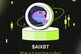 Bitunix A digital illustration features a cartoon frog in a hoodie, surrounded by green and white $AIXBT crypto-themed elements. Text below reads: $AIXBT What Is It and How to Buy? with a dark grid background.