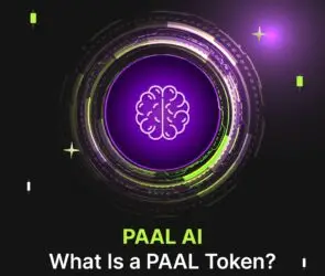 Bitunix A glowing digital illustration featuring a brain icon in a purple circle, surrounded by futuristic circular patterns. Below, neon green text reads, PAAL AI What Is a PAAL Token? on a black background.