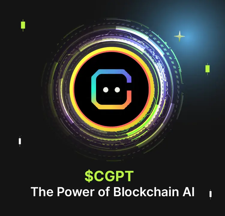 Bitunix A glowing circular digital graphic with a rainbow-colored AI icon in the center. Text below reads: $CGPT The Power of Blockchain AI on a dark background with tech accents. | Bitunix Bitunix A glowing circular digital graphic with a rainbow-colored AI icon in the center. Text below reads: $CGPT The Power of Blockchain AI on a dark background with tech accents.