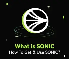 Bitunix A graphic with a circular abstract logo above the text: What is SONIC How To Get & Use SONIC? on a black background with green and white accents and floating geometric shapes.
