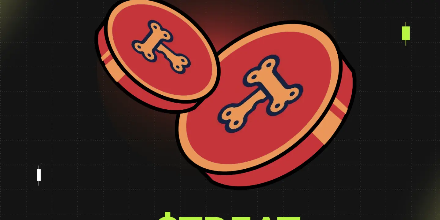 Bitunix Two cartoon-style red tokens with bone designs are shown above the text $TREAT Shiba Inu Treat on a dark, grid-patterned background with small green and white accents.