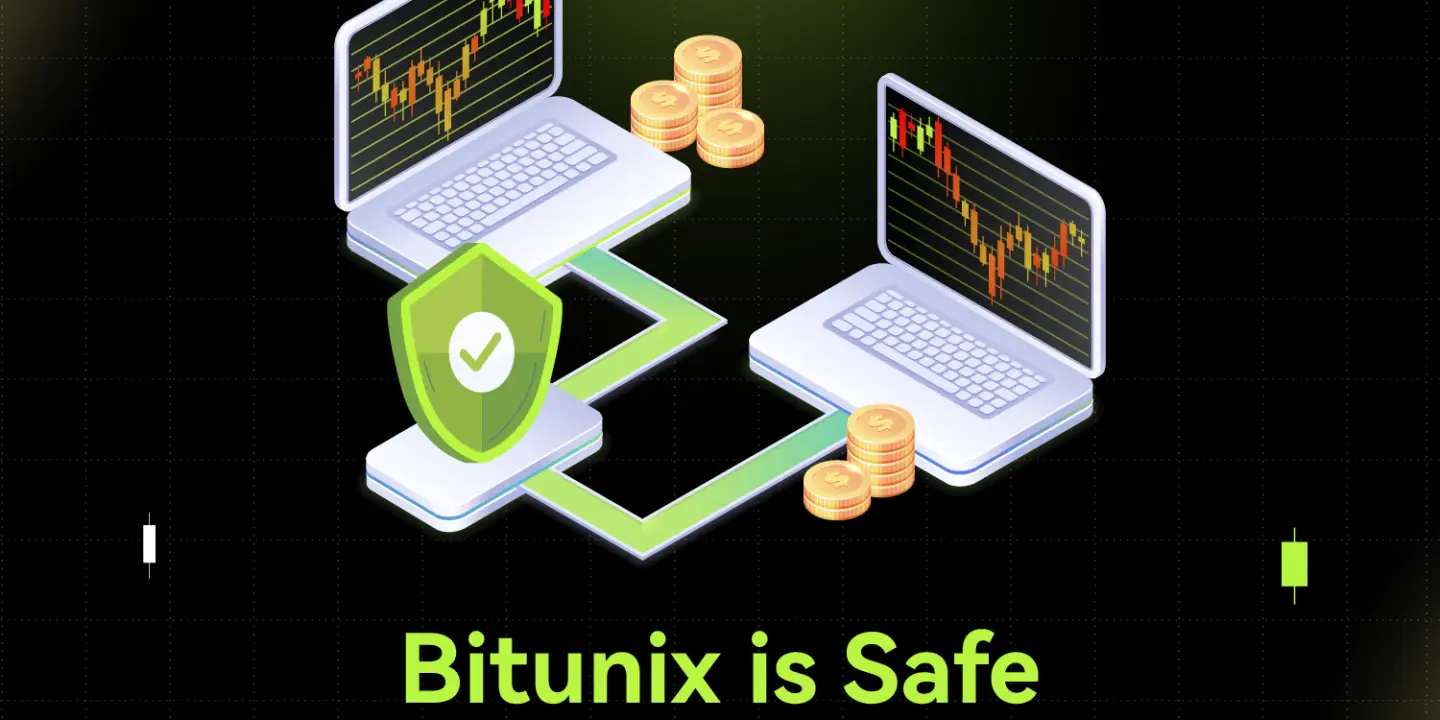 Bitunix Two laptops displaying crypto charts are connected by a green link with a shield and checkmark between them. Stacks of coins are beside each laptop. Text below reads, “Bitunix is Safe for Crypto Trading.”. | Bitunix Bitunix Two laptops displaying crypto charts are connected by a green link with a shield and checkmark between them. Stacks of coins are beside each laptop. Text below reads, “Bitunix is Safe for Crypto Trading.”.