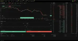 Bitunix A cryptocurrency trading platform interface displays the LPT/USDT price chart, order book, recent trades, and trading options. The LAYER-enhanced chart shows a downward price trend. Buy and sell order buttons are at the bottom center. | Bitunix Bitunix A cryptocurrency trading platform interface displays the LPT/USDT price chart, order book, recent trades, and trading options. The LAYER-enhanced chart shows a downward price trend. Buy and sell order buttons are at the bottom center.