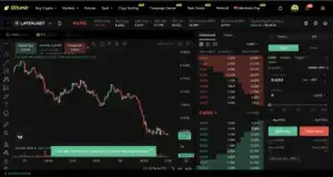 Bitunix A cryptocurrency trading interface displays the LAYER/USDT chart trending downward. The order book, trade options, and buy/sell buttons are visible. A green tip suggests holding Alt while zooming to keep the LAYER chart position steady. | Bitunix Bitunix A cryptocurrency trading interface displays the LAYER/USDT chart trending downward. The order book, trade options, and buy/sell buttons are visible. A green tip suggests holding Alt while zooming to keep the LAYER chart position steady.