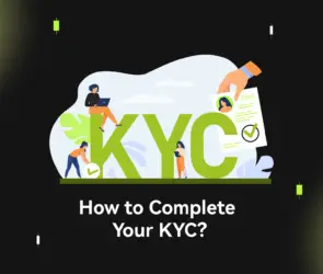 Bitunix Illustration showing people around large KYC letters with icons of documents and check marks. Text below reads, How to Complete Your KYC? on a dark, grid-patterned background, highlighting the importance of the KYC process.