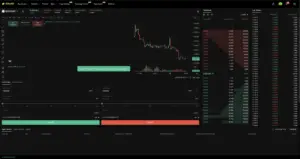 Bitunix A cryptocurrency trading interface showing a candlestick chart, order book, buy/sell options, trade history, and account details for QSP/USDT on the BitMart exchange, with price and volume statistics displayed.