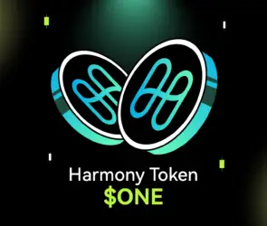 Bitunix Two stylized Harmony tokens featuring the Harmony logo are shown above the text Harmony Token $ONE on a dark, grid-patterned background with green Harmony accent lights.