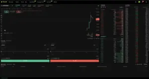 Bitunix A cryptocurrency trading platform showing the order book, recent trades, price chart, LRDS trade history, and buy/sell order options for the USD/USDT pair, with a candlestick chart displaying a price increase.