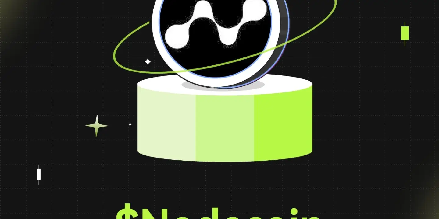 Bitunix A digital coin featuring a white node network icon sits on a green pedestal with $Nodecoin written below, set against a dark grid background highlighted by floating green and white shapes, emphasizing the Nodecoin brand. | Bitunix Bitunix A digital coin featuring a white node network icon sits on a green pedestal with $Nodecoin written below, set against a dark grid background highlighted by floating green and white shapes, emphasizing the Nodecoin brand.
