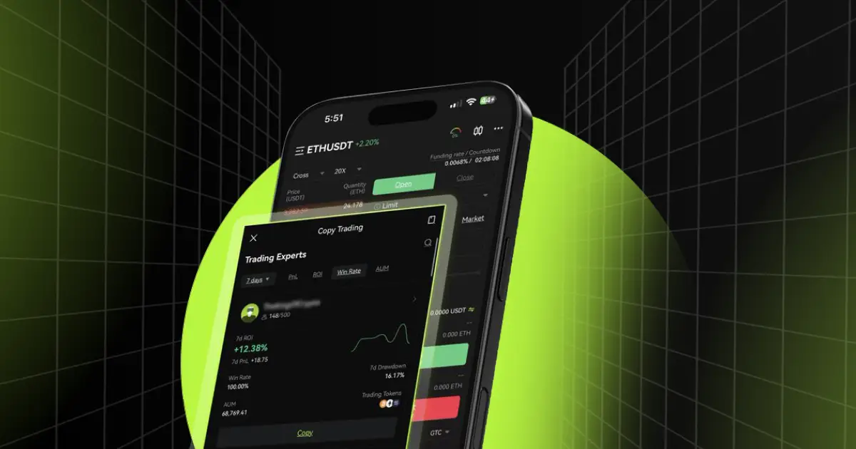 Crypto Copy Trading Interface on Bitunix App | Bitunix Mobile app showing Bitunix copy trading dashboard interface