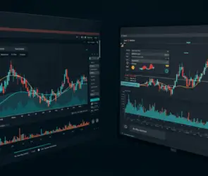 Copy trading dashboards showing real-time crypto charts, market indicators, and automated trade replication tools