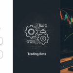 Visual comparison of three crypto trading methods: Copy Trading (represented by a follow button and user icons), Trading Bots (represented by gear icons with binary code), and Manual Trading (a trader analyzing candlestick charts on a screen).