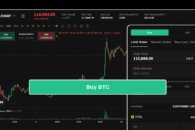 Crypto trading interface showing a limit order to buy BTC with USDT on a live chart