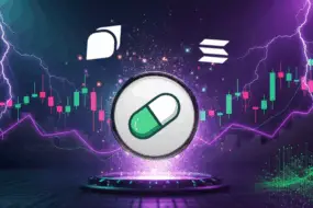 Pump.fun meme coin surges on Solana with rising candlestick chart and lightning background