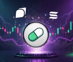 Pump.fun meme coin surges on Solana with rising candlestick chart and lightning background