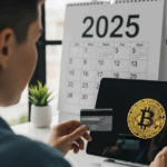 Person holding a credit card while buying Bitcoin online in 2025