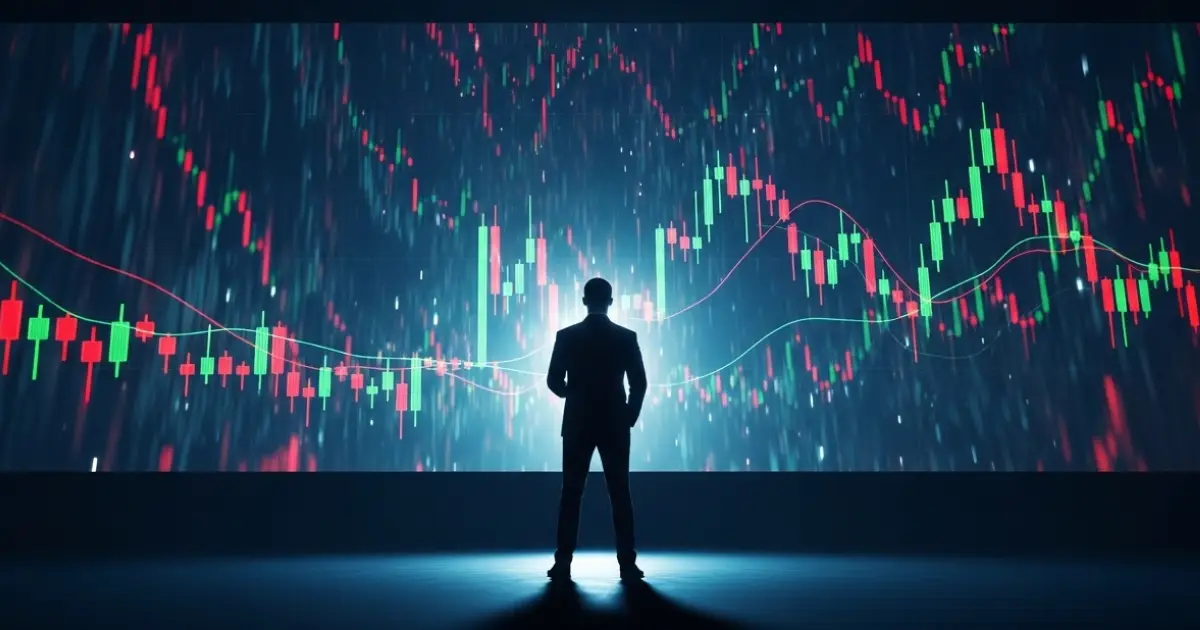 Crypto Spot Trading Visualization with Candlestick Charts in Real-Time | Bitunix Silhouette of a trader analyzing live crypto spot trading candlestick charts on a large screen