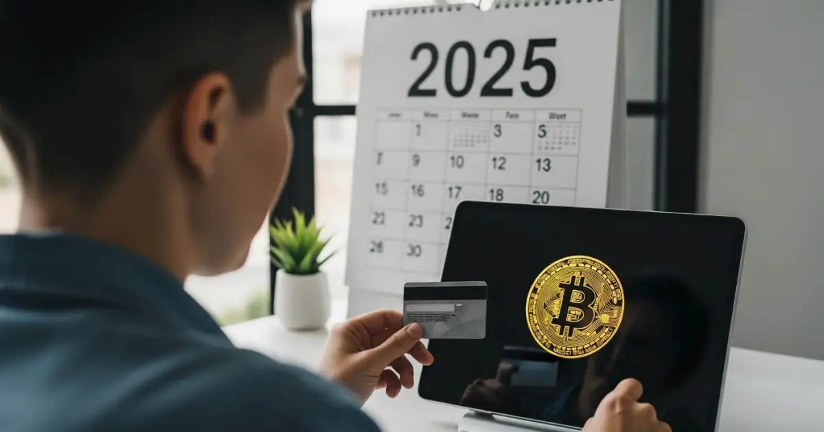 Person holding a credit card while buying Bitcoin online in 2025