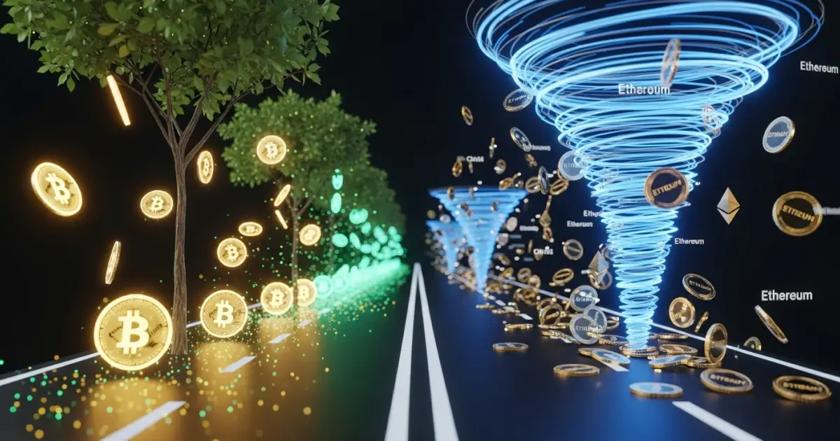 Visual comparison of Bitcoin Taproot privacy upgrades and Ethereum Tornado Cash, illustrating blockchain privacy approaches.