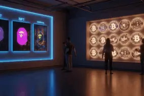 Gallery showcasing Ethereum NFTs alongside Bitcoin Ordinals digital art, highlighting the evolution of blockchain collectibles.