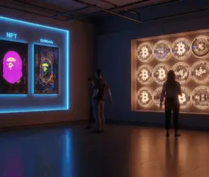 Gallery showcasing Ethereum NFTs alongside Bitcoin Ordinals digital art, highlighting the evolution of blockchain collectibles.