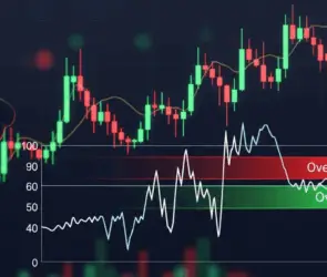 Crypto trading chart showing RSI indicator with overbought and oversold levels, illustrating how traders use the Relative Strength Index for market analysis.