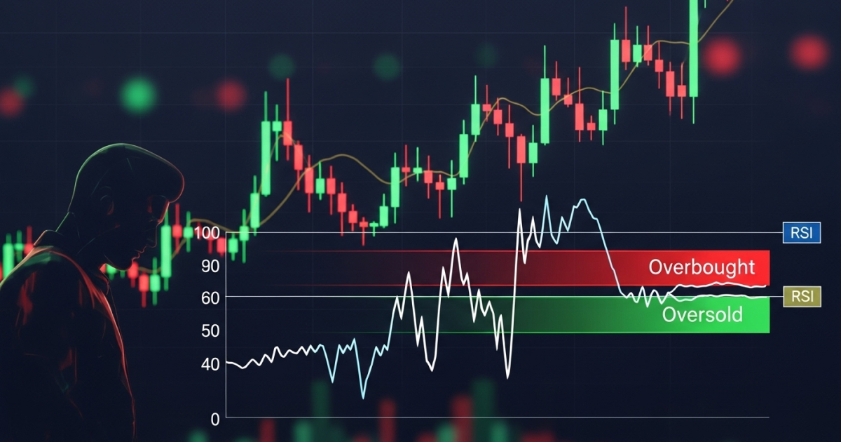 Crypto trading chart showing RSI indicator with overbought and oversold levels, illustrating how traders use the Relative Strength Index for market analysis.