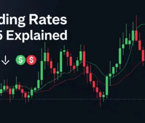 Crypto candlestick chart with funding rates 2025 explained, showing price trends and funding fee indicators.