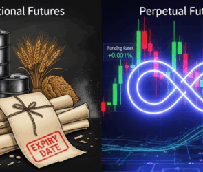 Comparison of traditional futures with expiry dates versus perpetual futures with funding rates in crypto trading.