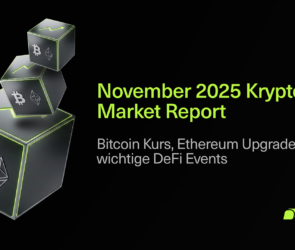Three cubes with Bitcoin and Ethereum logos float above a black background. Text reads: November 2025 Krypto Market Report. Bitcoin Kurs, Ethereum Upgrade und wichtige DeFi Events. Bitunix logo is in the bottom right corner.