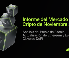 Bitunix Three cubes with logos of Bitcoin, Ethereum, and other cryptocurrencies float on a black background. Spanish text reads: Informe del Mercado Cripto de Noviembre 2025 with analysis details, and a Bitunix logo appears at the bottom right.