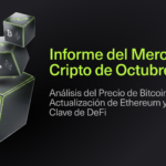 Three cubes with cryptocurrency symbols float above text that reads: Informe del Mercado Cripto de Octubre 2025. Análisis del Precio de Bitcoin, Actualización de Ethereum y Eventos Clave de DeFi. Bitunix logo appears at the bottom.