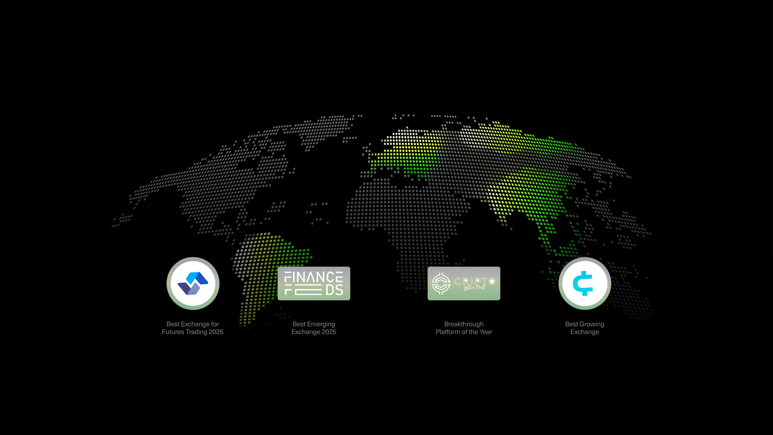 Bitunix A stylized dotted world map with green and yellow highlights. Four award icons and titles appear below: Best Exchange for Futures Trading, Best Emerging Exchange, Breakthrough Platform of the Year, and Best Growing Exchange. | Bitunix Bitunix A stylized dotted world map with green and yellow highlights. Four award icons and titles appear below: Best Exchange for Futures Trading, Best Emerging Exchange, Breakthrough Platform of the Year, and Best Growing Exchange.