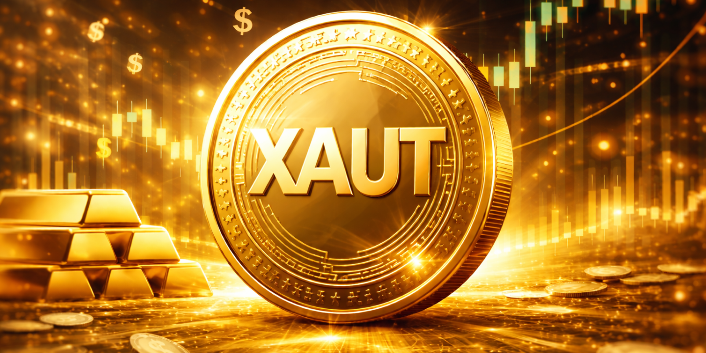 Bitunix A shiny gold XAUT coin stands upright amid gold bars, scattered coins, and glowing financial charts, symbolizing wealth, gold-backed cryptocurrency, and financial growth. | Bitunix What Is XAUT? How To Trade XAUT/USDT On Bitunix | Bitunix