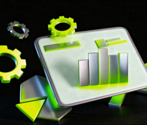 Bitunix A 3D illustration of a metallic chart icon with bar graph, gears, pie charts, and arrows in green and silver tones, representing data analysis and process optimization on a dark background.