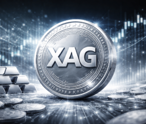 Bitunix A digital rendering of a silver coin marked XAG stands upright among stacked coins and silver bars, with financial charts and glowing lines in the futuristic background.