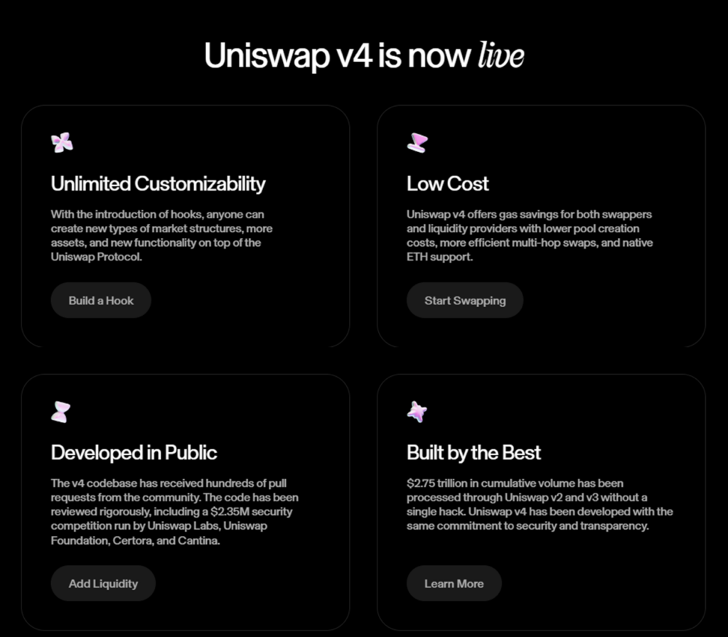 Uniswap v4 advantages – source: v4.uniswap.org
