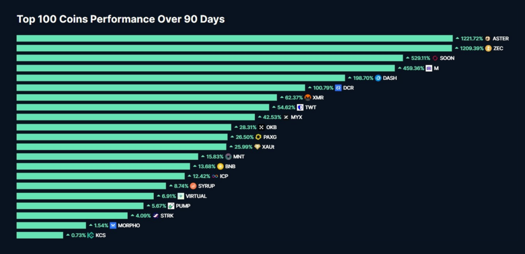 The top-performing altcoins in 2025. Source: CoinMarketCap.